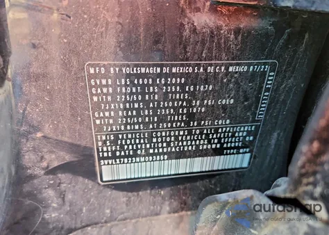 2022 Volkswagen Taos Se Iq Drive from USA, damaged, VIN 3VVLX7B23NM093859